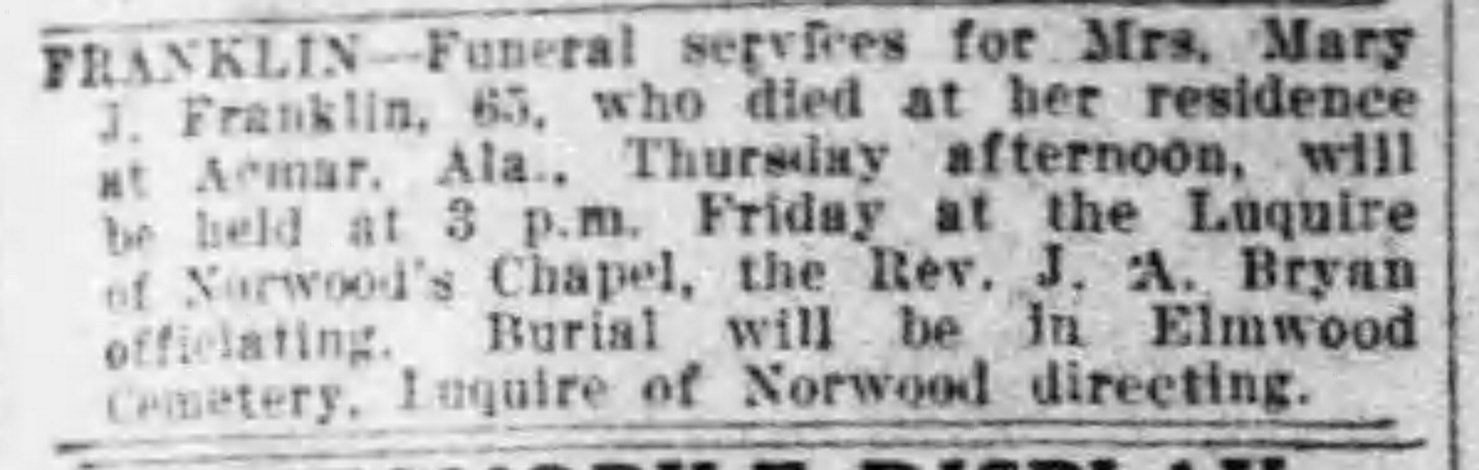 Mary J. Franklin obituary